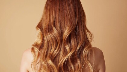 Fototapeta premium Long Red Hair With Wavy Texture Against Neutral Background