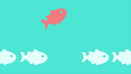 Creative solution concept. Fish on a blue background. Abstract animation