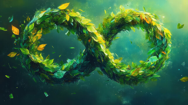 Green plants form an infinite loop symbol, recycling