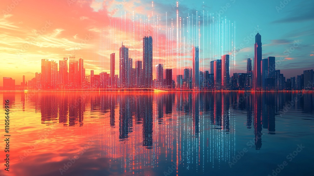 Poster a futuristic cityscape highlighting iot integration in business and urban connectivity stock photo w