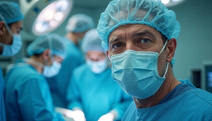 Confident Surgeon in Operating Room with Medical Team