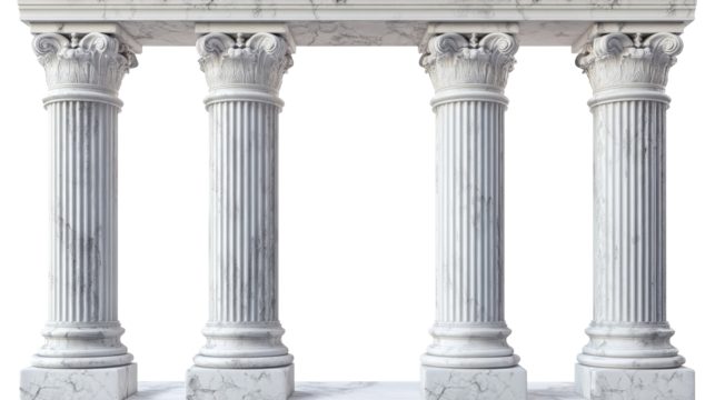 Ancient temple with four marble columns isolated on white background. 3d illustration.