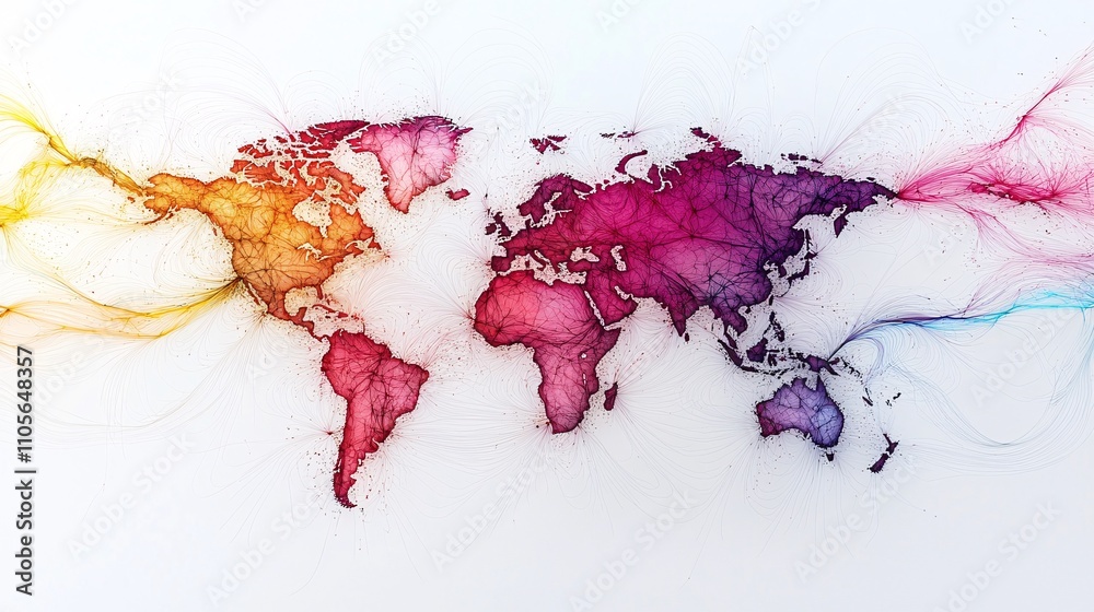 Poster A global network visualization demonstrating IoT connectivity across diverse industries Stock Photo with side copy space