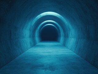 Obraz premium mysterious underground tunnel with illuminated arches creates eerie atmosphere. cool blue tones enhance sense of depth and intrigue, inviting exploration
