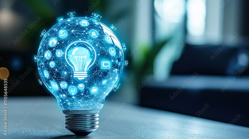 Poster a concept of smart homes transitioning into iot-enabled business innovation hubs stock photo with si