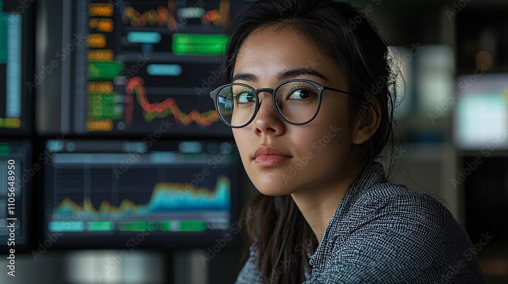 Aufkleber A professional analyzing IoT data streams to optimize enterprise performance Stock Photo with side copy space