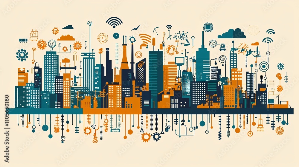 Poster An abstract graphic of IoT connectivity shaping the future of global business operations Stock Photo with side copy space