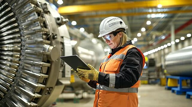 Industry Specialist Inspecting Machinery in Factory