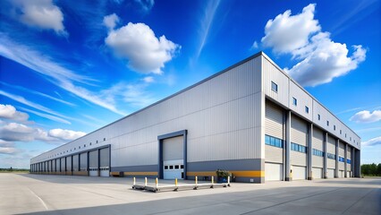 Fototapeta premium Logistics warehouse building, a blue sky background