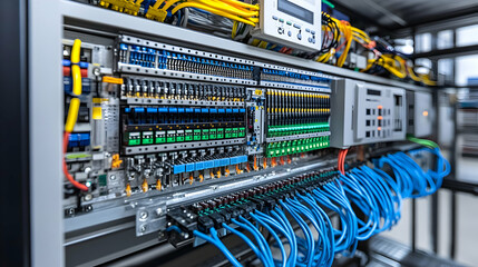 Detailed View of Industrial Control Panel with Wiring and Connectors