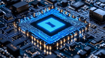 Fototapeta premium An abstract concept of encrypted data streams ensuring business confidentiality Stock Photo with side copy space