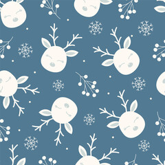  New Year seamless pattern with deer and berries