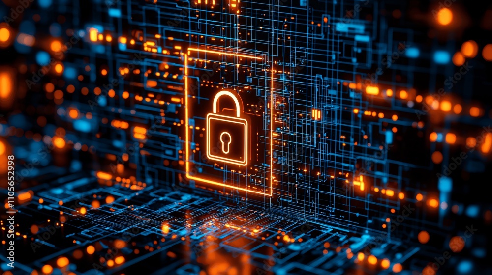 Poster A business meeting discussing cybersecurity solutions for protecting client data Stock Photo with side copy space