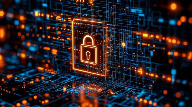 A business meeting discussing cybersecurity solutions for protecting client data Stock Photo with side copy space