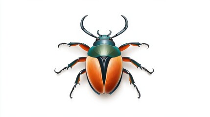Vibrant Orange Beetle with Striking Green Carapace and Antennae