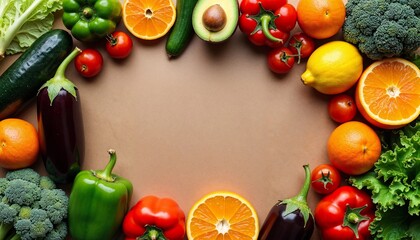 Colorful Arrangement of Fresh Fruits and Vegetables on a Table