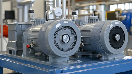 Obraz premium Industrial Vacuum Pumps on a Blue Platform
