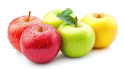 Colorful apples, red green and yellow fruit, isolated on white background, clipping path, full depth of field.