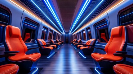 Fototapeta premium Sleek Modern Train Interior with Dynamic Lighting