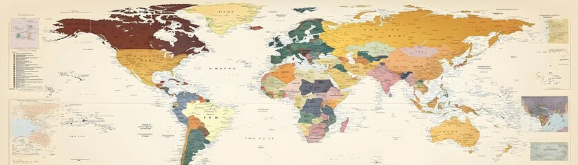 Vintage World Map. Colorful Geographical Illustration