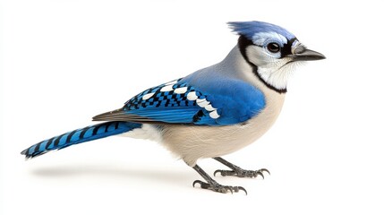 Obraz premium Stunning Close up Portrait of a Vibrant Blue Jay Bird on White Background