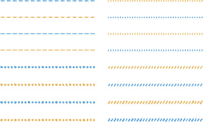 イラスト素材：ライン素材のあしらい　手書きのシンプルでかわいい罫線　黄色　青　水色	 simple hand draw borders