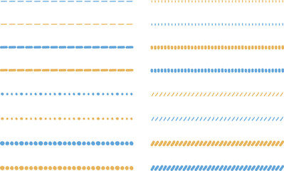 Fototapeta premium イラスト素材：ライン素材のあしらい 手書きのシンプルでかわいい罫線 黄色 青 水色 simple hand draw borders