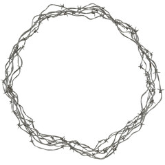 Barbed Wire Circular Shape: A circular shape formed by barbed wire, isolated on a transparent background.