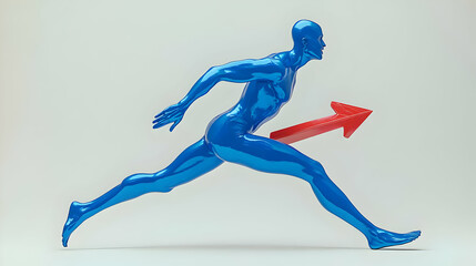 Blue Figure Running with Red Arrow 3D Illustration