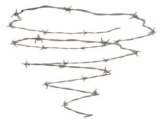Barbed Wire Spiral: A dangerous spiral of barbed wire, sharp and menacing, isolated on a transparent background.