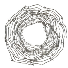 Barbed Wire Ring: A circular ring of barbed wire, isolated on a transparent background, evoking a sense of confinement.