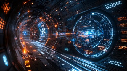 Fototapeta premium A futuristic holographic interface displaying real-time cybersecurity analytics Stock Photo with side copy space