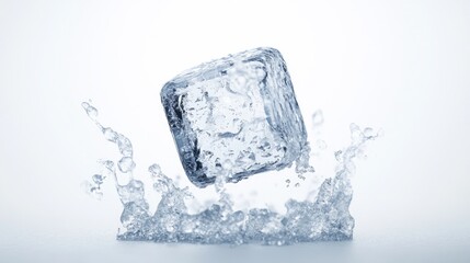 Obraz premium Falling ice cube, isolated on white background, clipping path, full depth of field.