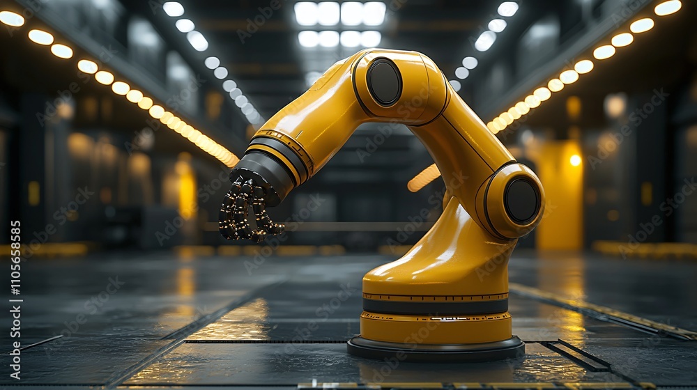 Aufkleber an ai-powered robotic arm demonstrating efficiency in a modern industrial setting stock photo with s