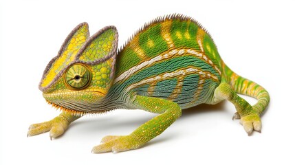 Obraz premium Colorful Chameleon Resting on a Branch in a Tropical Setting