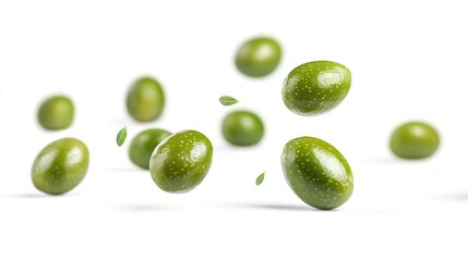 Falling olive isolated on white background, clipping path, full depth of field.