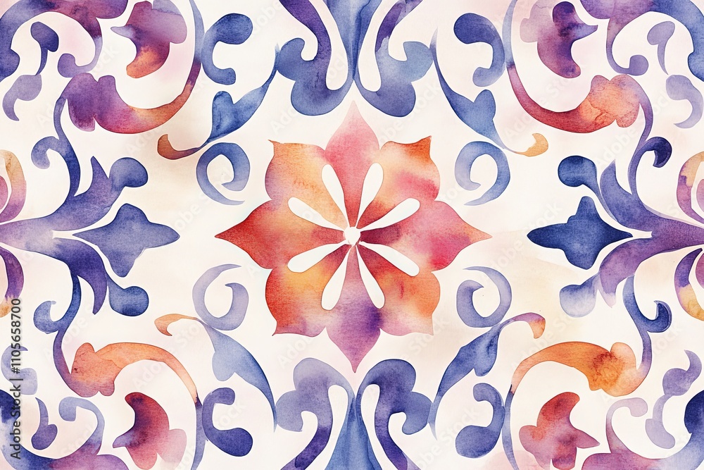 Aufkleber a vibrant watercolor design featuring an abstract flower, blending rich colors and dynamic patterns 