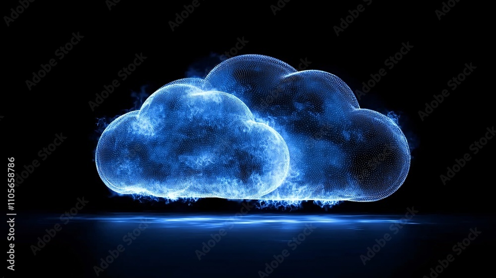 Poster A sleek data center illuminated by glowing LED lights representing cloud computing and AI solutions Stock Photo with side copy space