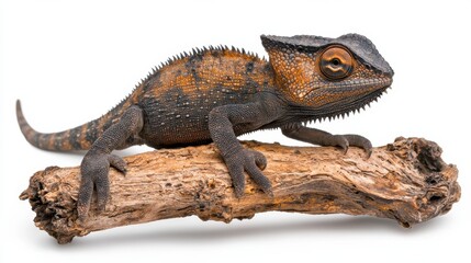 Obraz premium Colorful Chameleon Lizard Perched on Wooden Branch in Tropical Forest