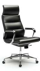 Modern black office chair with chrome accents ,Ergonomic black leather office chair, adjustable ergonomic black leather chair, modern ergonomic black leather seating