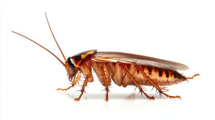 Detailed Close Up View of a Resilient Cockroach Insect on White Background