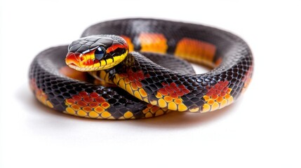 Naklejka premium Vibrant Venomous Snake Coiled and Poised to Strike in the Wilderness