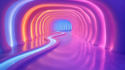 Fototapeta premium Abstract 3D Tunnel Background with Neon Lights