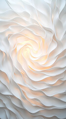swirling arrangement of white plastic creates soft, luminous effect, resembling delicate flower. intricate design adds elegance and warmth to any space