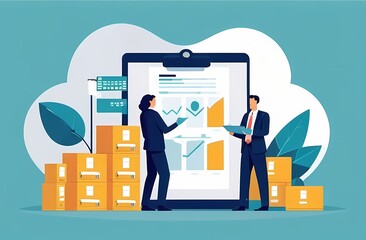 Procurement and asset management, manage or purchasing company equipments, goods and service, audit and checking price and depreciation, businessman procurement manager checking supply assets.