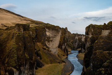 Obraz premium Picturesque Fjadrargljufur Canyon in South-Iceland. Beautiful nature. Mountain river between rocks.