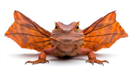 Naklejka premium Fearsome Orange Winged Dragon Like Lizard Creature in Studio Close Up