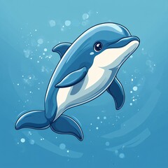 Naklejka premium Here's a possible and keyword list for your image.. Adorable cartoon dolphin swimming underwater.
