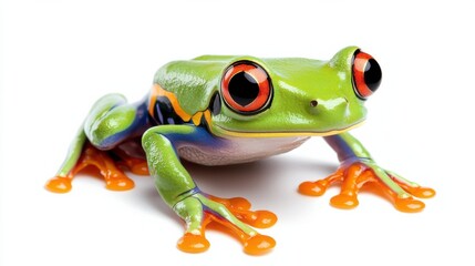 Fototapeta premium Vibrant Tree Frog with Bright Red Eyes Observed in Lush Tropical Habitat