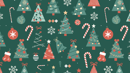 Seamless festive holiday background pattern with colorful Christmas ornaments